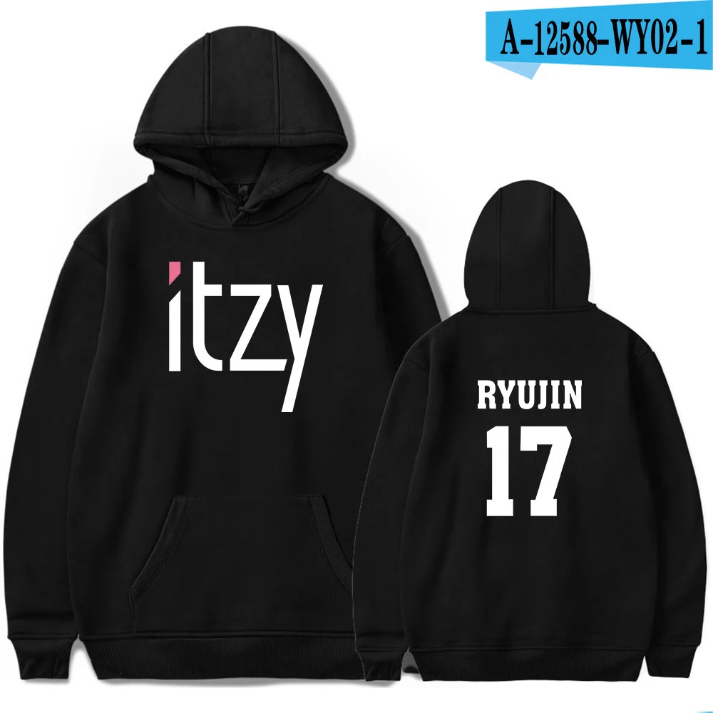 Itzy Kpop толстовки для мужчин Wo мужчин s толстовка с капюшоном свободные повседневные теплые толстовки свитшоты 6 цветов женский джемпер спортивные костюмы оверсайз - Цвет: black