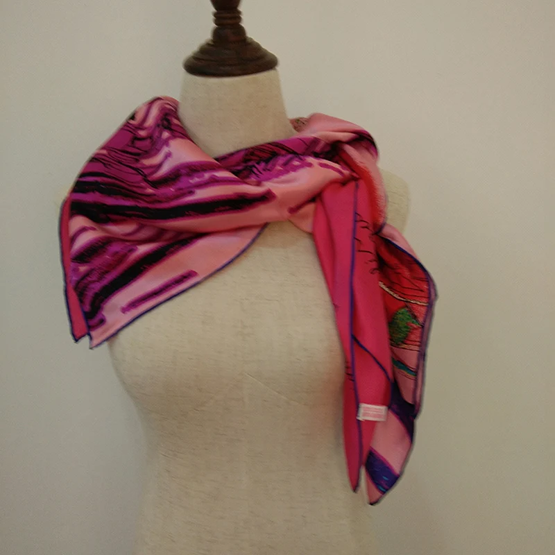 

2018 New Fashion 100% Silk Large 100% Silk Scarf Beautiful Floral Geometric