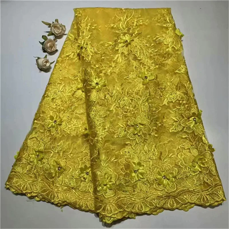 Bridal beads 3d tulle lace fabric high quality african with rhinestones french net for wedding | Дом и сад