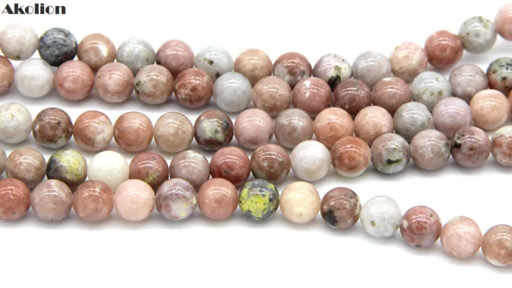 Akolion Lepidolite круглые бусины натуральный розовый камень Mala для изготовления