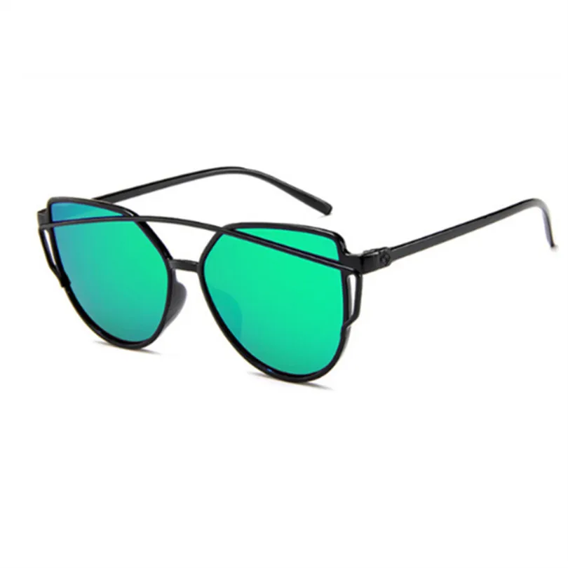 Green Мужские и женские солнцезащитные очки с двумя лучами UV400 кошачий глаз, зеркальные Светоотражающие плоские винтажные брендовые дизайнерские женские солнцезащитные очки - Цвет линз: Green