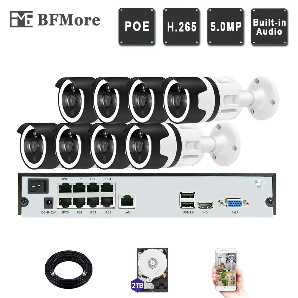 BFMore 8ch аудио 5.0MP 4.0MP POE Комплект H.265 система видеонаблюдения до 16ch NVR IP камера