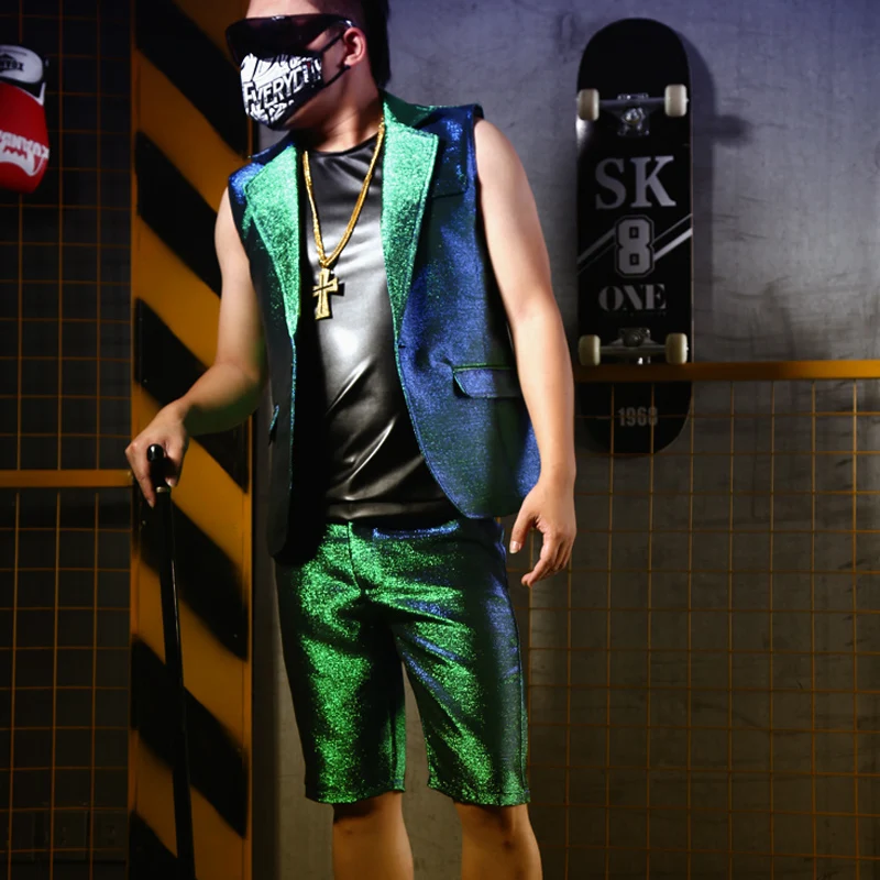 Яркий! Зеленый Шелковый Блестящий Стильный костюм для ночного клуба певицы