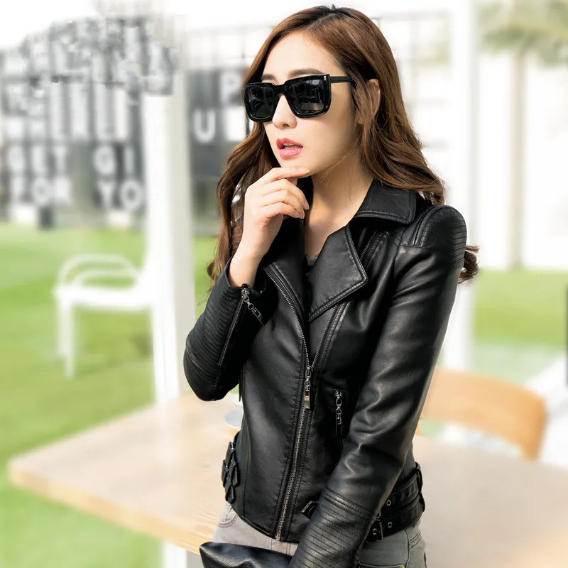 Женская куртка из искусственной кожи Dames Kleding тонкий короткий отложной воротник