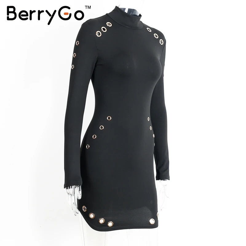 BerryGo сексуальное открытое хлопковое облегающее платье женское черное с длинным