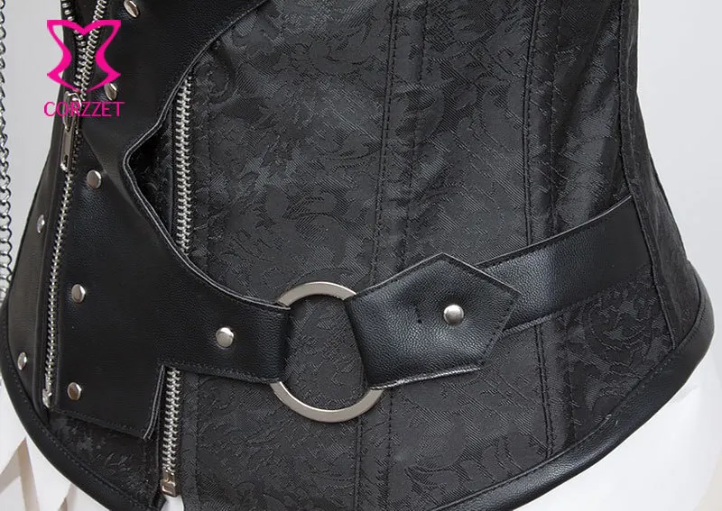 Sexy Black Underbust Corset Steel Boned Waist slimming Cincher Rivet Zipper Corsets And Bustiers Gotico Steampunk Corsetto Women