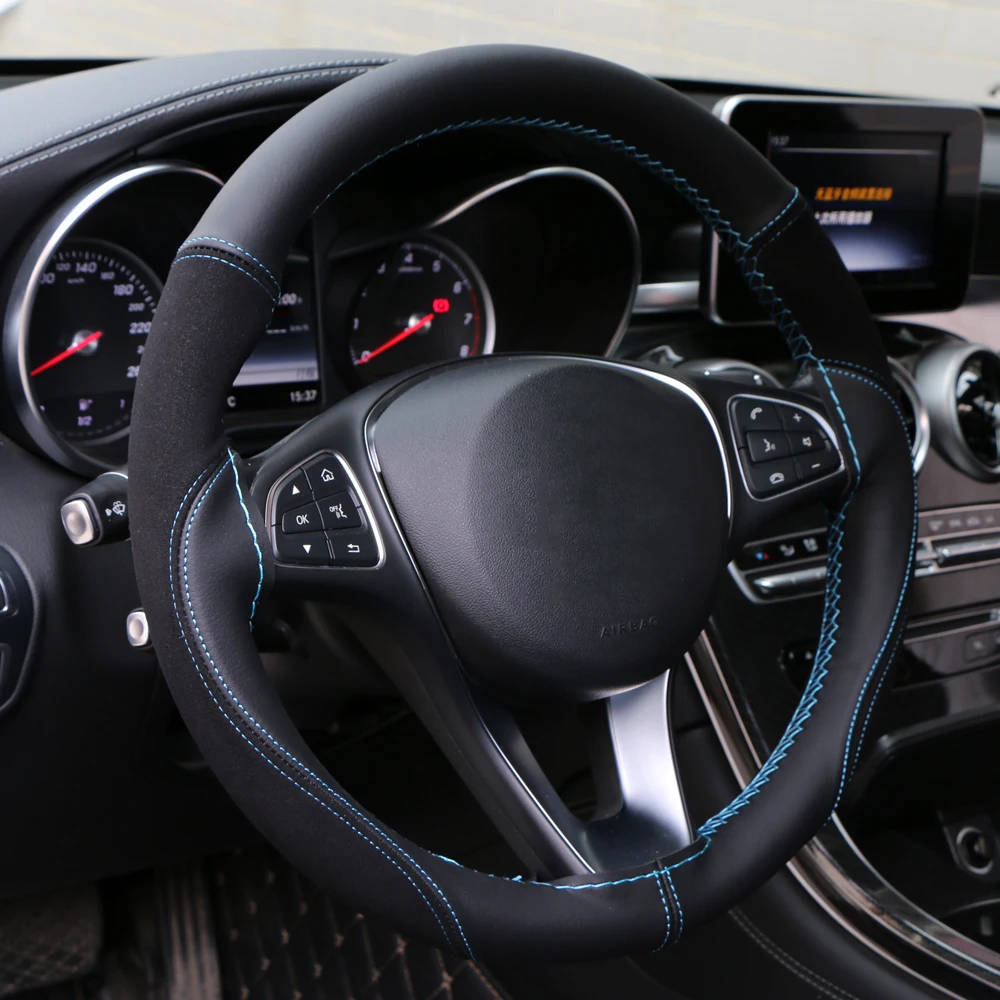 O SHI CAR 38 см DIY чехол на руль износостойкий из мягкой искусственной кожи+ замши оплетка на руль автомобиля с иглами