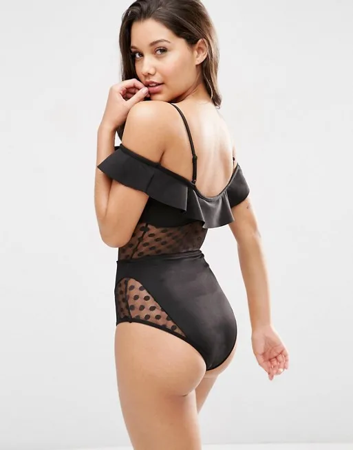 2018 Новинка Монокини Цельный купальник женский черный сетчатый купальный костюм