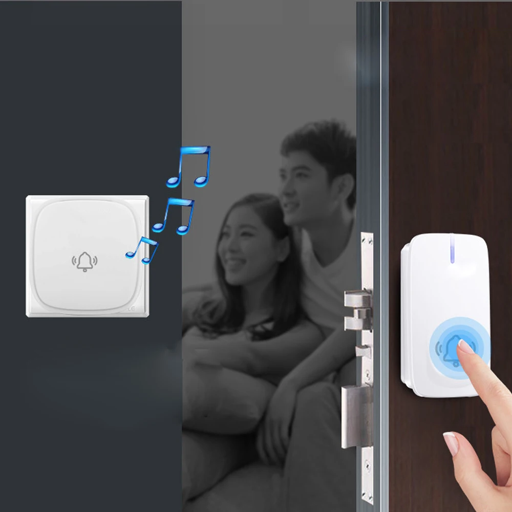 

Self Powered A710 Wireless Doorbell Chime Transmitter Ring Waterproof 58 Music Melodies Door Bell EU plug for Home Security
