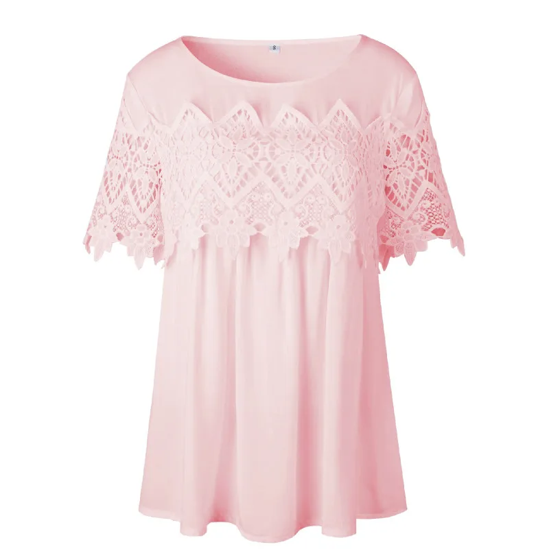 2018 новая кружевная шифоновая блузка с коротким рукавом офисные женские топы и