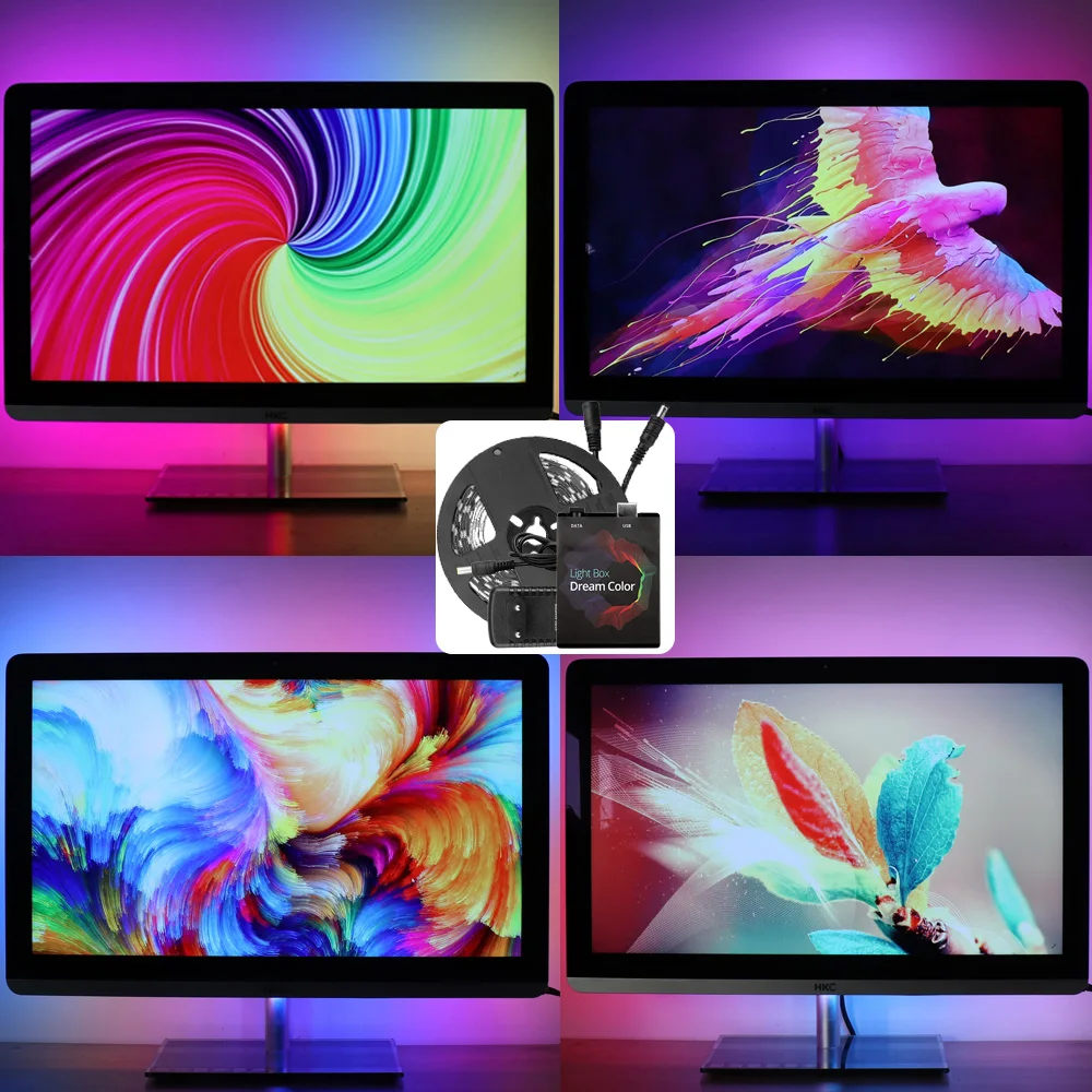 5 в 5050 RGB Светодиодная лента цвет мечты WS2812b Смарт пиксель полоса USB для HD ТВ Настольный ПК экран ТВ ПОДСВЕТКА WS2812 Ambilight-комплект