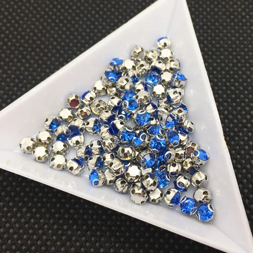 sapphire Больше цветов 6 мм пришить D коготь стразы стеклянные чатоны в металлические когти установка кристаллов и камней для DIY аксессуары - Цвет: sapphire