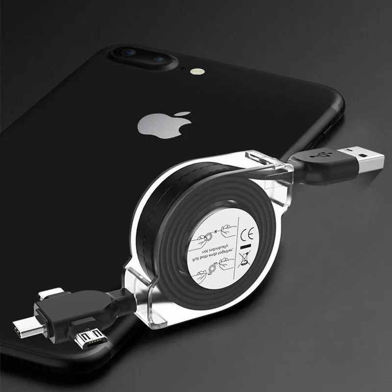 3 в 1 USB кабель type C Micro для iPhone XS IOS 12 выдвижной зарядки samsung Xiaomi синхронизации данных