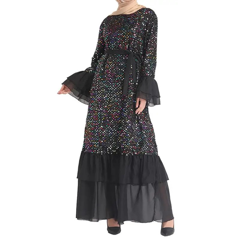 Colored dress Пайетки Абая Дубай, Турция хиджаб мусульманское платье Кафтан Абая s для женщин jilbaba кафтан ИД исламский халат одежда Рамадан Elbise Giyim - Цвет: Colored dress