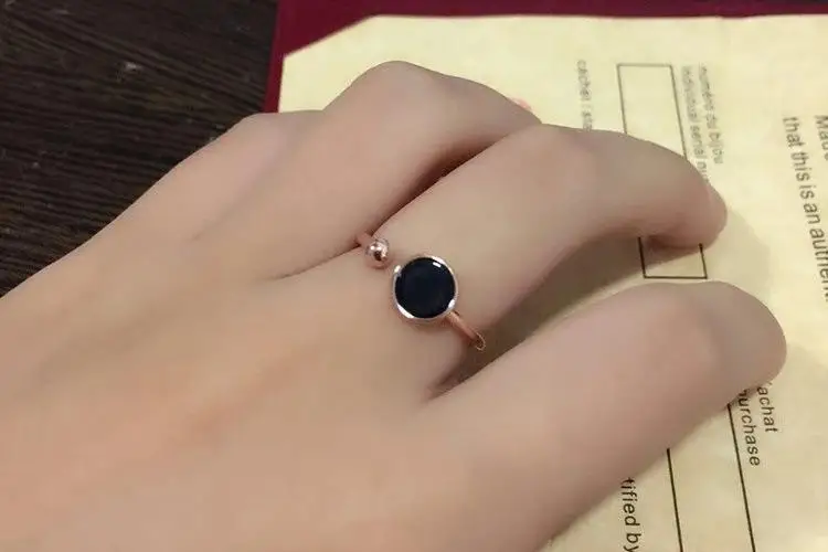 Розовый Золотой цветной шарик круглые кольца черный оникс для женщин 925