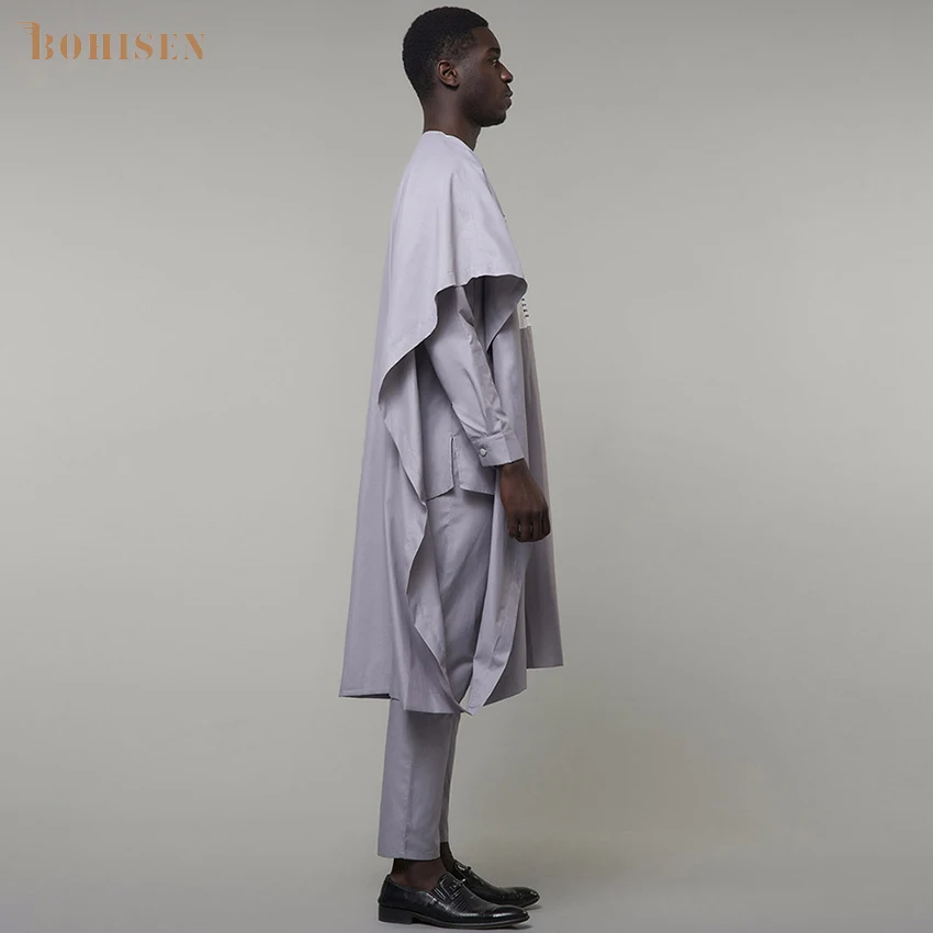 BOHISEN African Print Cotton Men Clothes 3 Pieces Bazin Agbada Long Sleeve Party Vogue Dashiki Formal Dress For Men