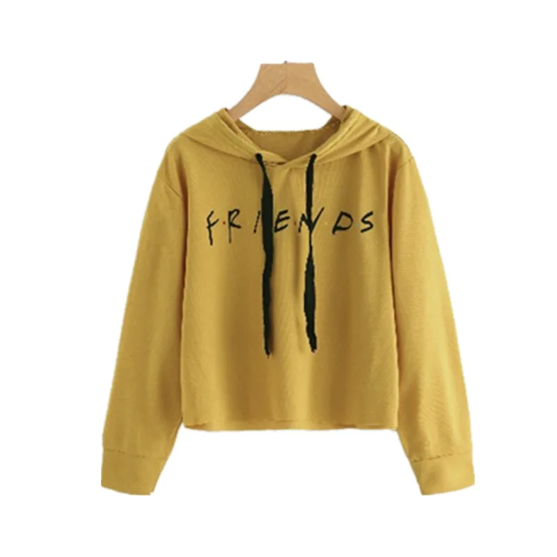 Women Friends Letter Printed Hoodie Casual Crop Tops K-pop Short Pullover Long Sleeve Drawstring Hooded Sudadera Mujer 2018 | Женская