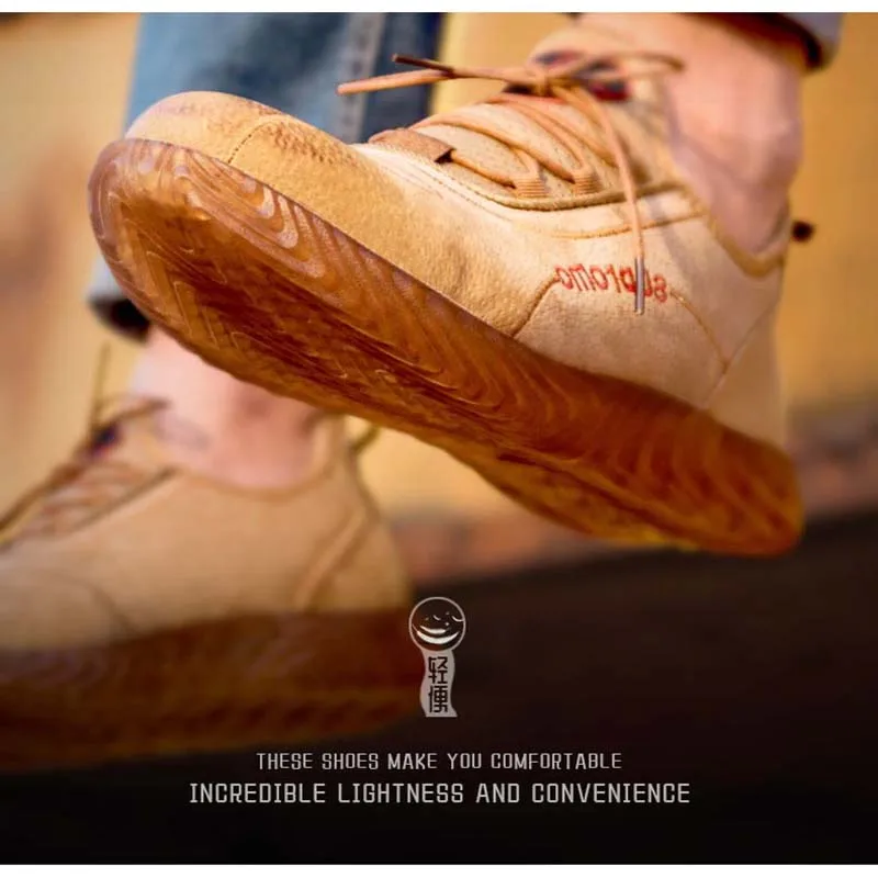 Мужские ботинки со стальным носком дышащие рабочие из натуральной кожи с защитой