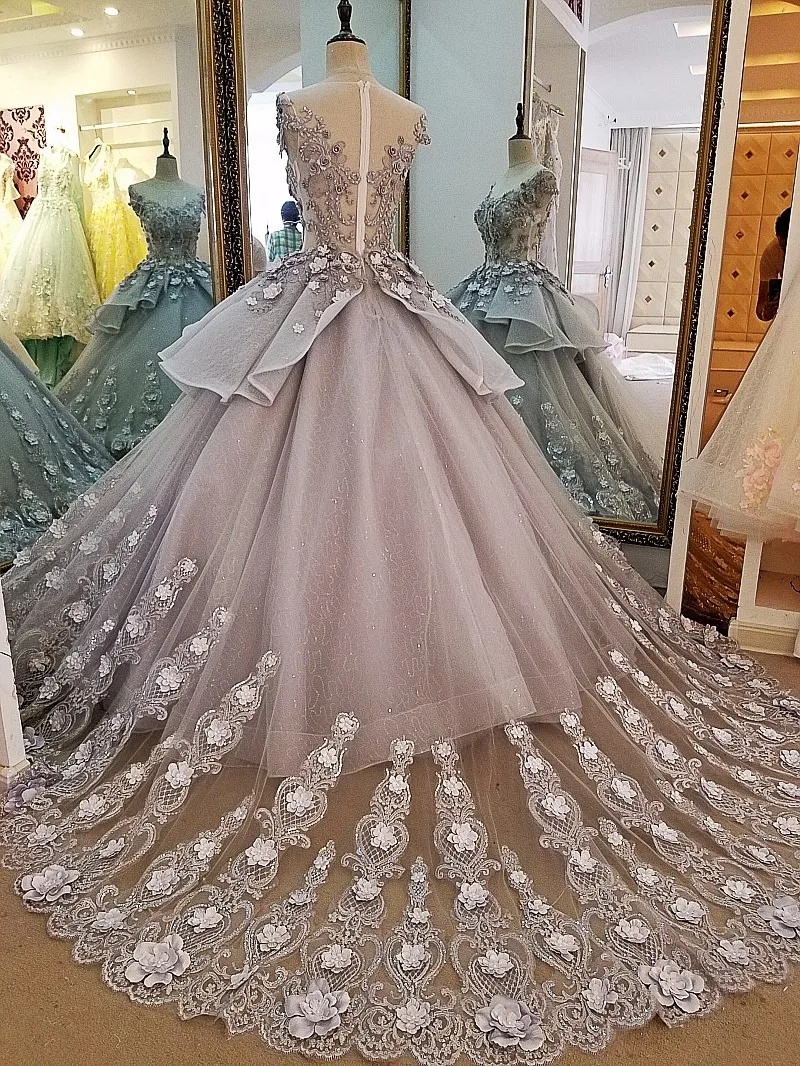 LS00056 вечернее платье с длинным цветком на молнии сзади de soiree 2018 элегантное серое