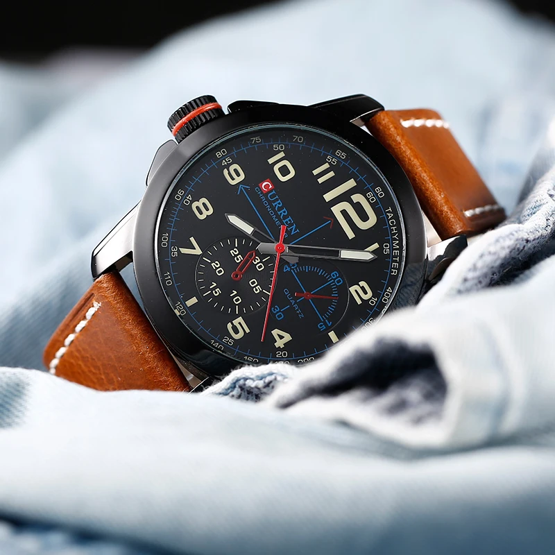 Часы Curren Мужские лучший бренд роскошные из коровьей кожи ремешок кварцевые часы