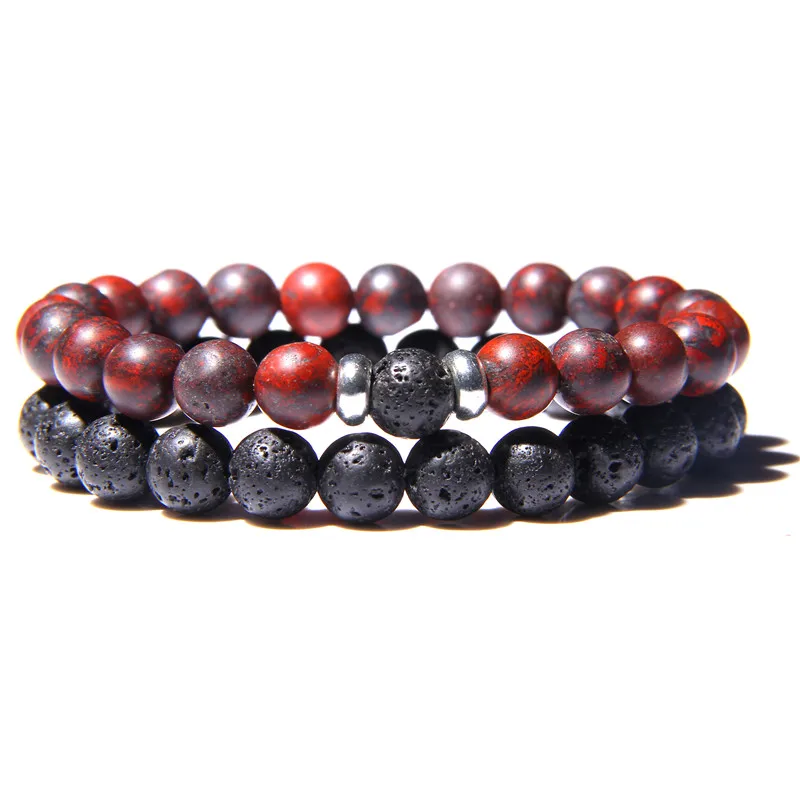 9 redstone 8mm 2 шт./компл. пары дистанционные Браслеты Мужская Черная Лава бусины браслет женские деревянные бусины браслеты с подвесками для женщин мужчин браслеты - Окраска металла: 9 redstone 8mm