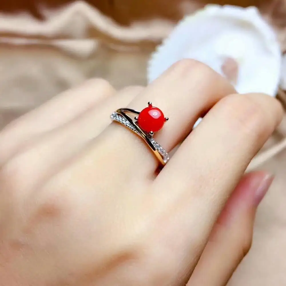 Shilovem 925 Стерлинговое Серебро натуральные красные коралловые кольца ювелирные украшения женские модные открытые вечерние растения подарок mj0606119agsh