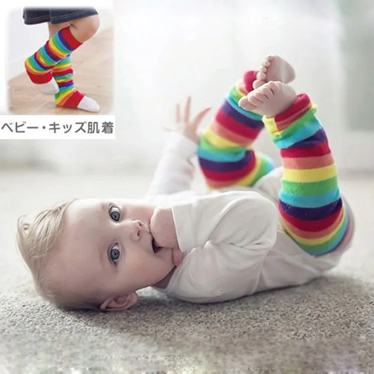 Новый стиль Детские гетры красивые радужные полоски детские наколенники удобные