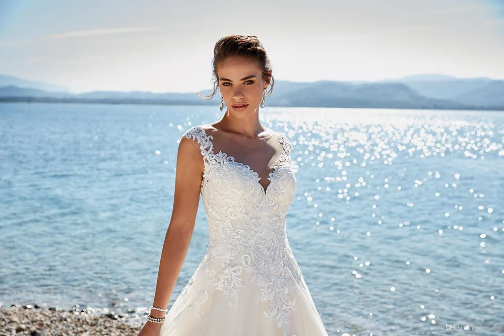 

Smileven Wedding Dress Lace Appliques Sleeveless Beach Bride Dresses vestidos de novia A Line Wedding Bridal Gowns 2019