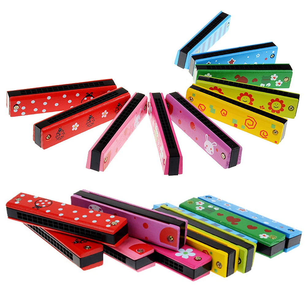 Детская деревянная пластиковая Губная гармошка Веселая двухрядная 16 отверстий