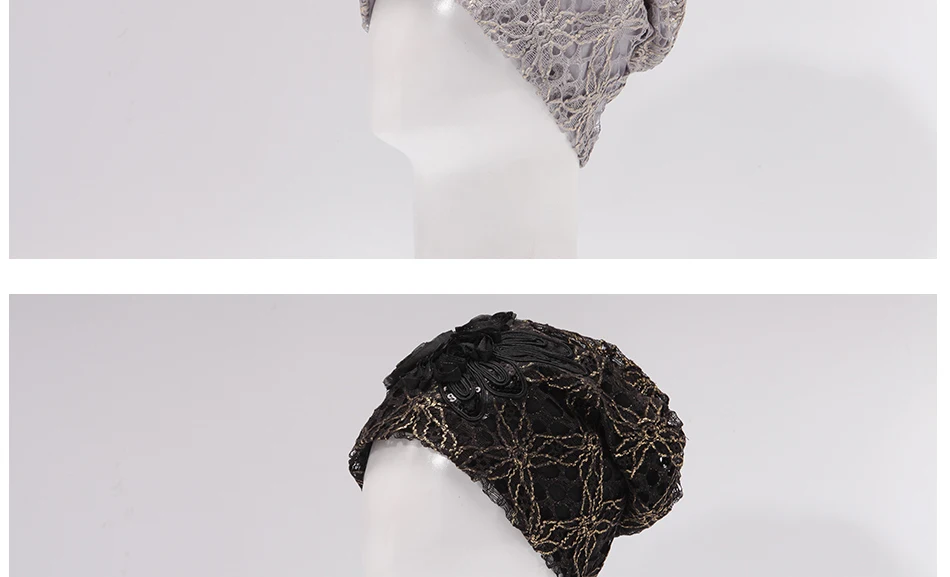 Ladybro зимняя шапка, кружевная шапка Skullies, шапка бини, Женский Повседневный цветочный чепчик, женская черная трикотажная шапка, Весенняя Кепка с блестками