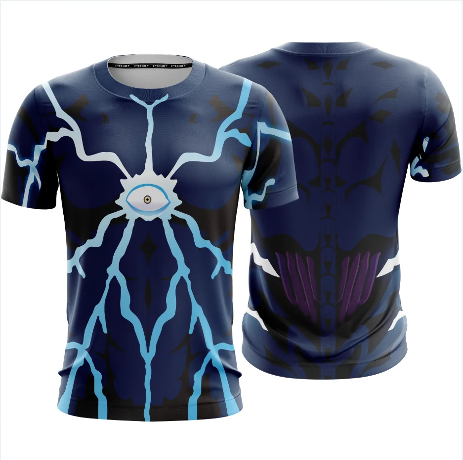 Dykhmily Boros Футболка мужская крутая темно-синяя ONE PUNCH-MAN 3D Energy Beam Lightning высокое