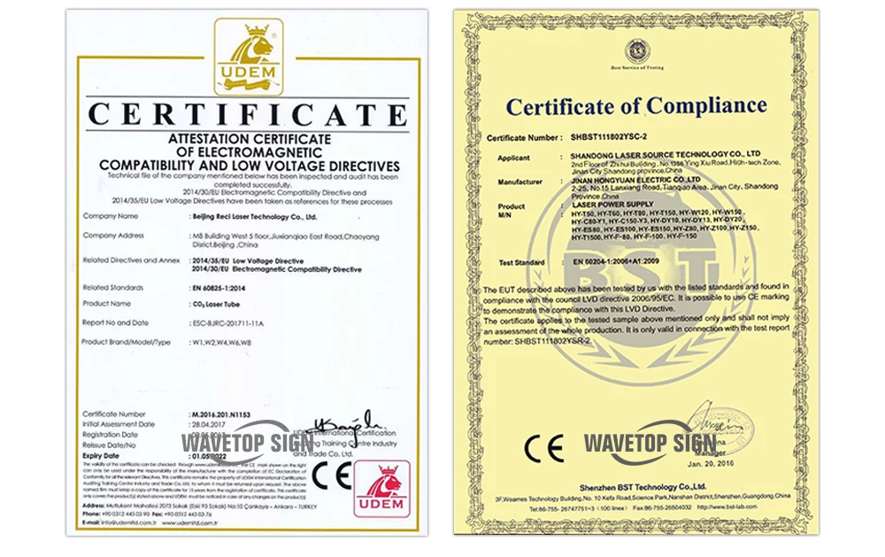 WaveTopSign Reci CO2 лазерная трубка W2 90 Вт+ Reci Лазерный блок питания DY10 90 Вт использовать для CO2 Лазерная гравировальная и режущая машина