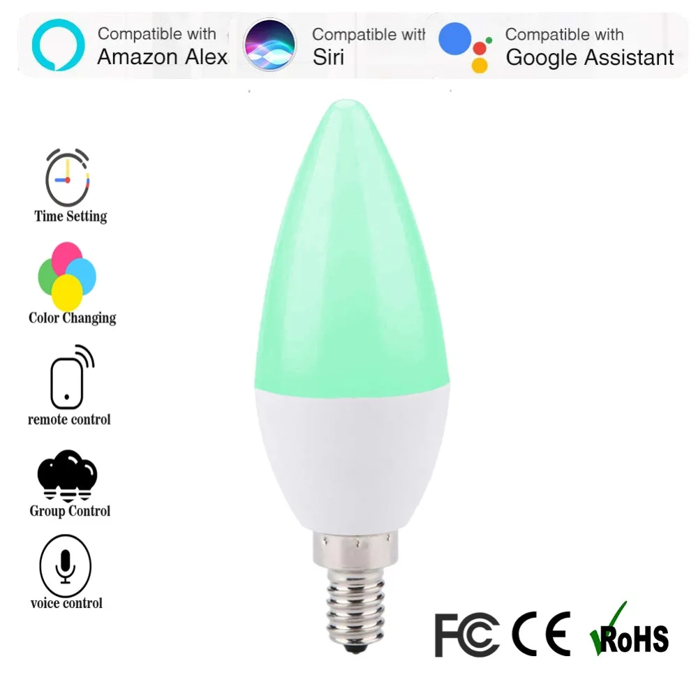 BOAZ-EC smart E14 Свеча Светодиодная лампа Wi-Fi Свет Голосовое управление от Alexa Echo Google Home
