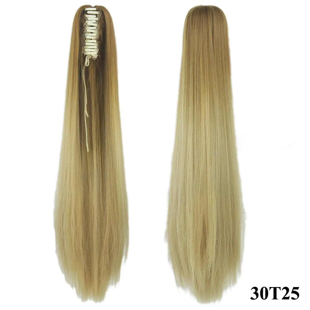Soowee, 24 дюйма, прямые синтетические волосы на заколках для наращивания, коричневый, серый цвет, коготь, конский хвост, высокотемпературное волокно, шиньоны, хвост пони - Цвет: T1B/30