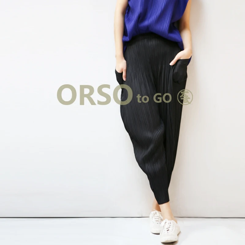 Changpleat 2018 Spring Women harem pants Miyak Pleated Original design elastic waist Solid color loose Female Pants Fashion Tide
