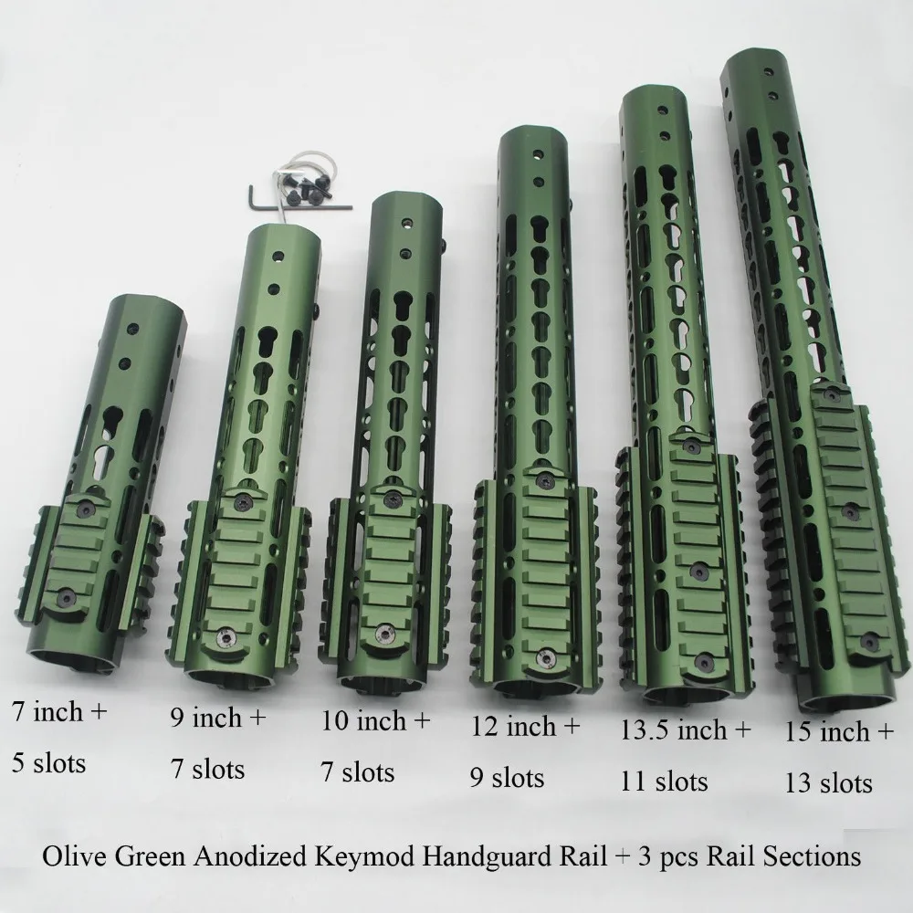 

TriRock 7/9/10/12/13.5/15'' Unique Olive Green Anodized Keymod Handguard Rail with 3 x Picatinny / Weaver Rail Sections Aluminum