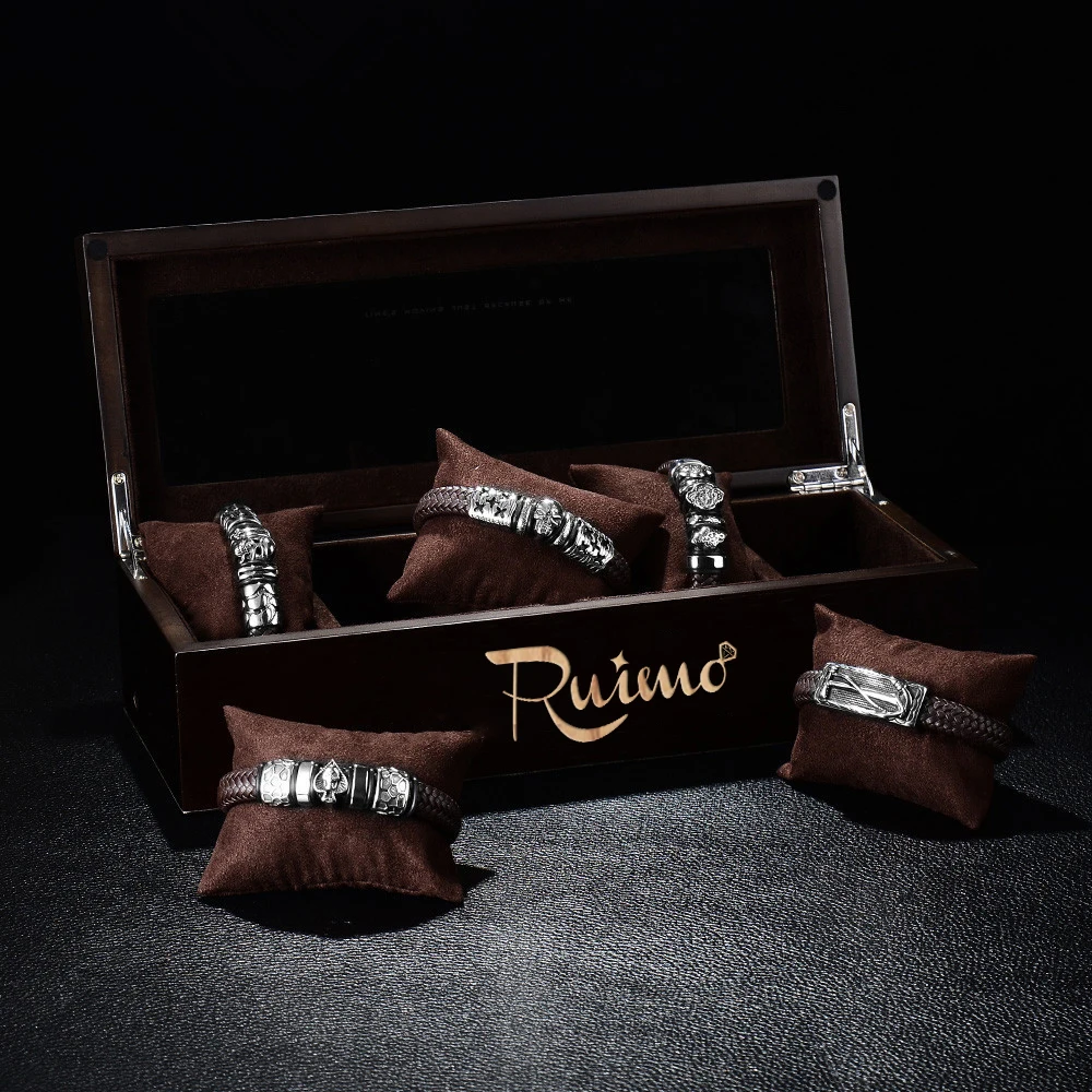 Мужской винтажный браслет RUIMO коричневый на запястье из нержавеющей стали 316L