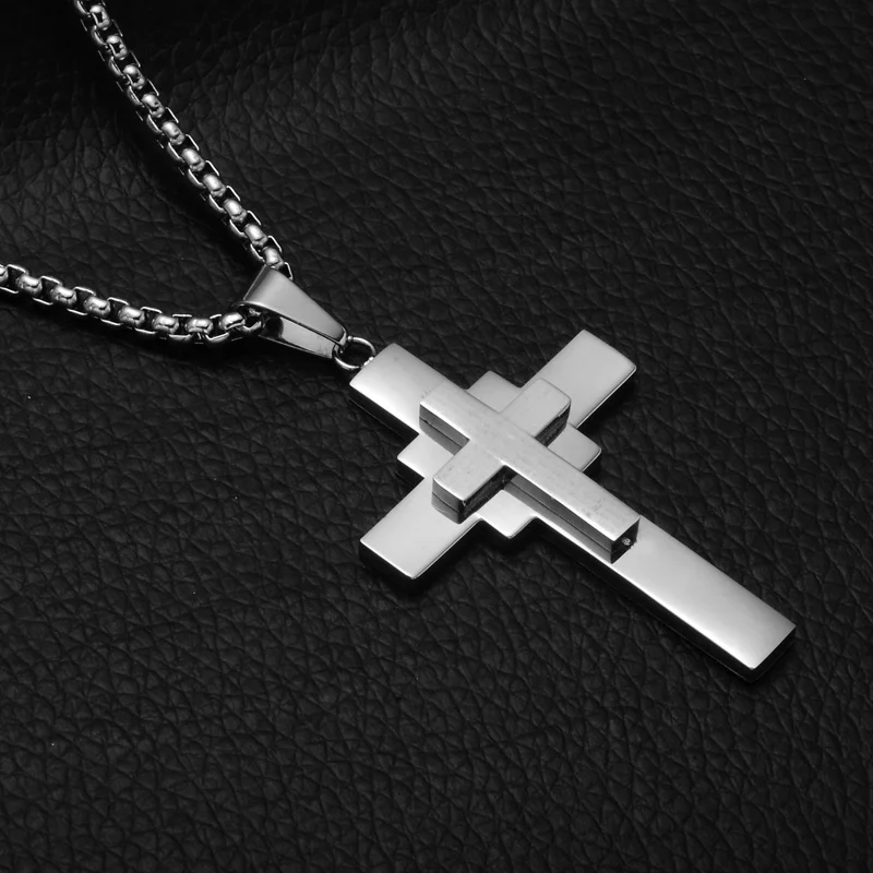D & Z винтажный многослойный Крест кулон черный серебристый нержавеющая сталь