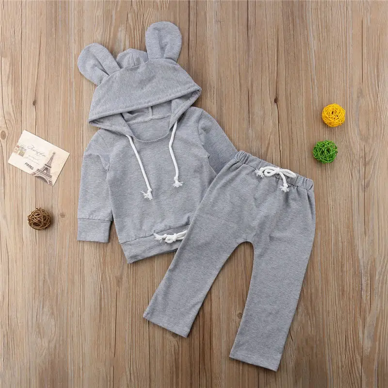 Повседневная одежда для новорожденных мальчиков и девочек серая хлопковая