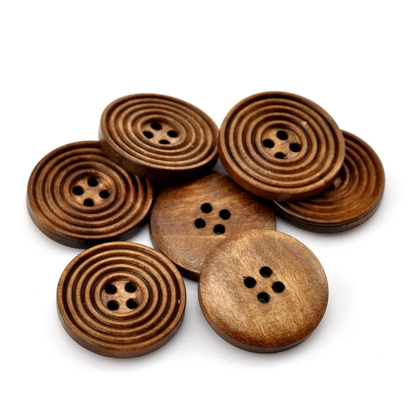 Деревянные Швейные Кнопки Скрапбукинг 4 отверстия Круглый Свет кофе 25 мм (1 &quot)