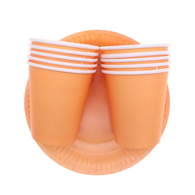 orange 20pcs set Зеленые однотонные тарелки чашки столовые приборы наборы свадебные декорации, праздник наборы; детский душ с днем рождения для детей - Цвет: orange 20pcs set
