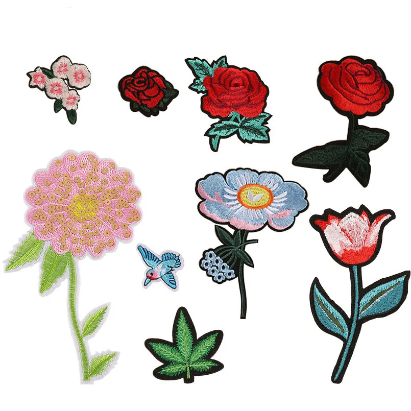 PF Stripe Rose Patch Hot Melt Adhesive Embroidery Iron on Patches for Clothes DIY Coconut Trees Stickers Fabric Badges Applique | Дом и сад