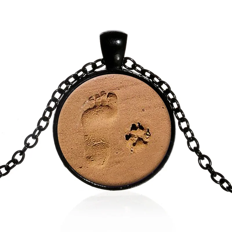 2017 NewGlass time Neckalce Charm Foot лапа подвеска ожерелья круглая собака кошка принт