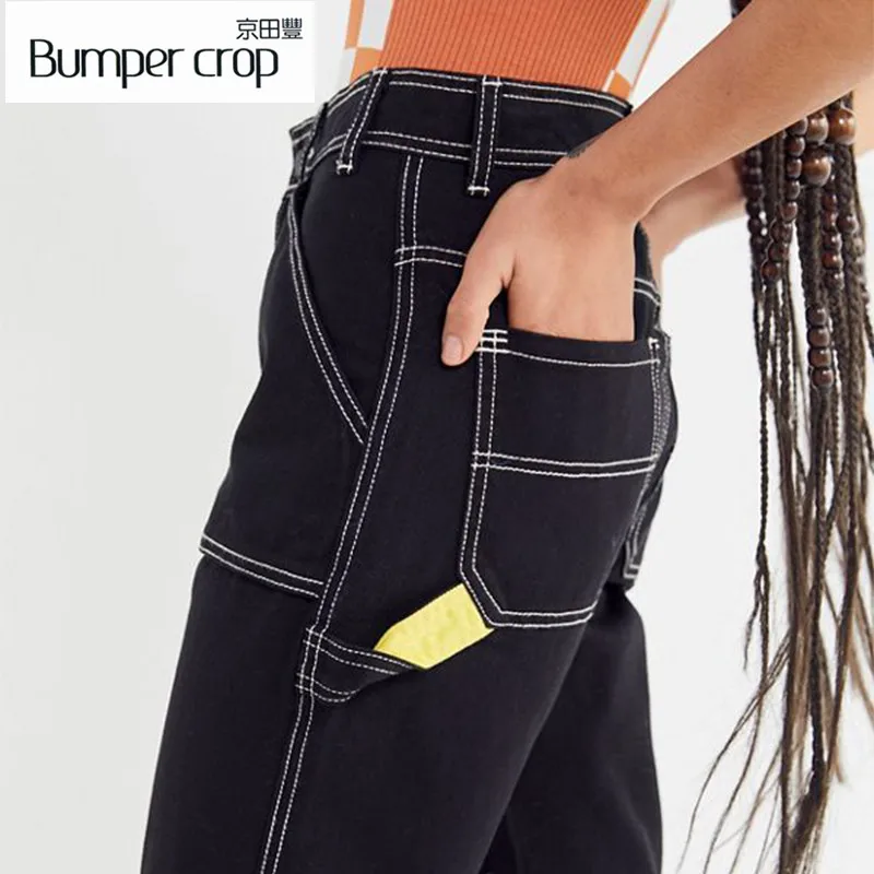 BUMPERCROP карманы джинсы для женщин желтый панелями леди состаренные Винтаж