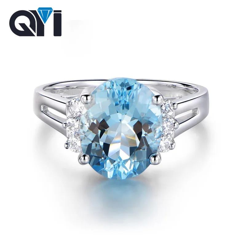 

QYI Gemstone 4 Carat Oval Natural Sky blue Topaz Ring 925 Sterling Silver Women Party Finger Big Stone Rings Fine Jewelry