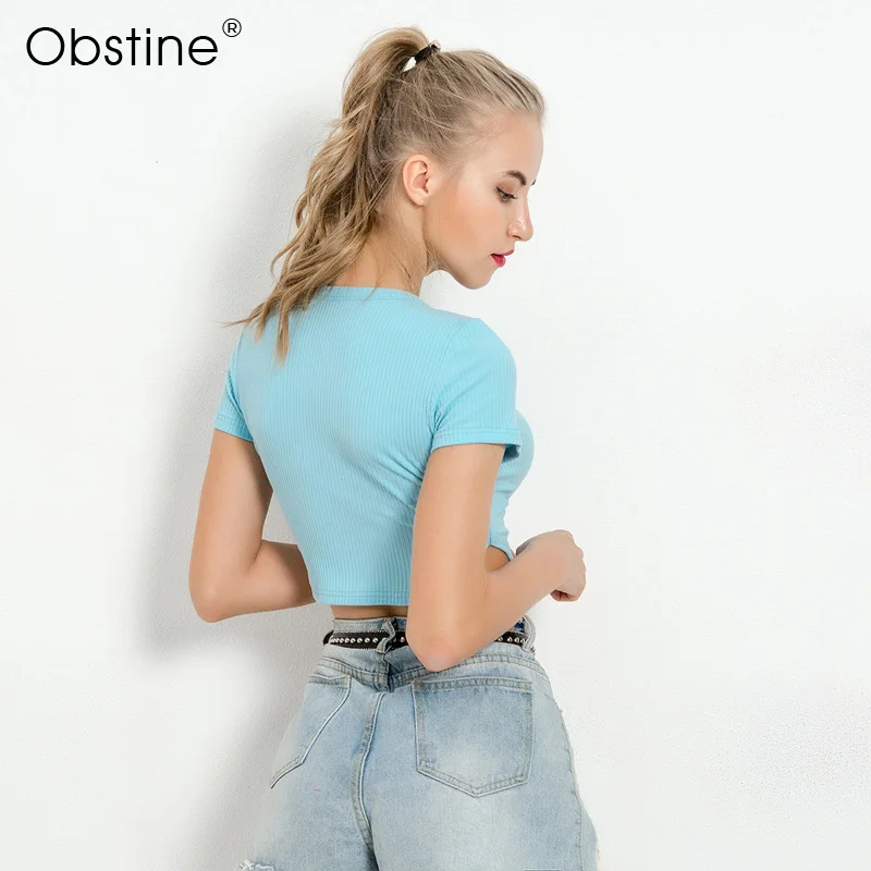 Obstine светло фиолетовый Ribbed Knit Tee 2018 Лето Для женщин короткий рукав Базовая