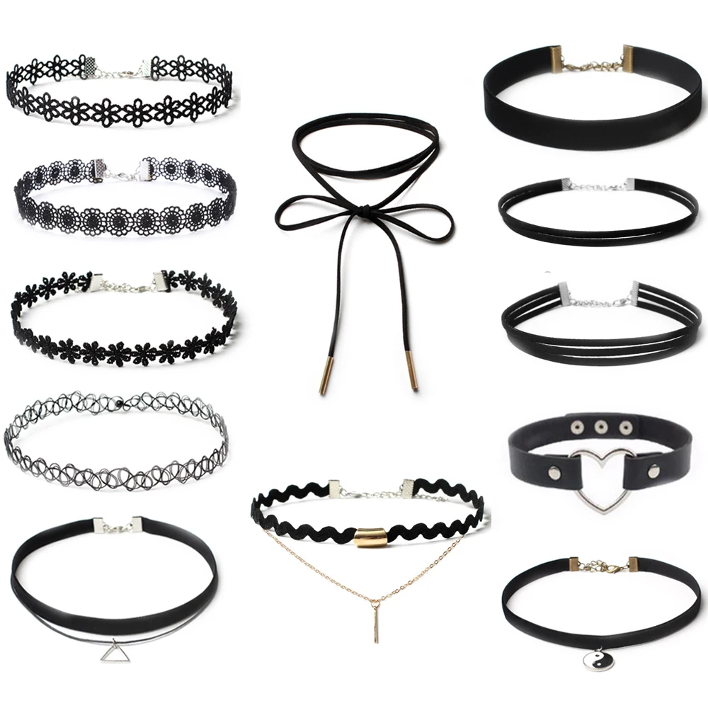 Meyfflin 10 шт./компл. Черное кружево Цепочки и ожерелья Набор Колье S для Для женщин