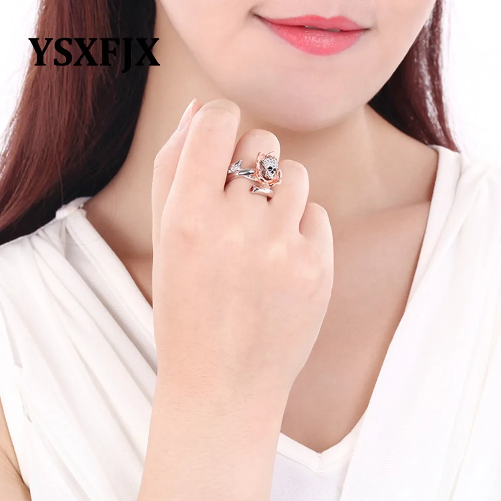 YSXFJX Halloween punk wind decoration ring plating Skull Skeleton zircon personality women rose opening | Украшения и аксессуары