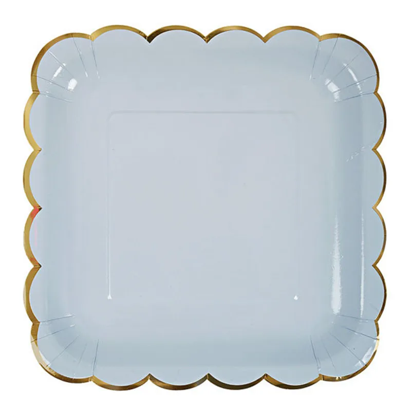8 Blue 9inch Plate Конфетный цвет с золотыми столовыми приборами, бумажные тарелки, пастельные салфетки для стаканчиков, шары в виде макаруна на день рождения, детский душ, Свадебный декор - Цвет: 8 Blue 9inch Plate