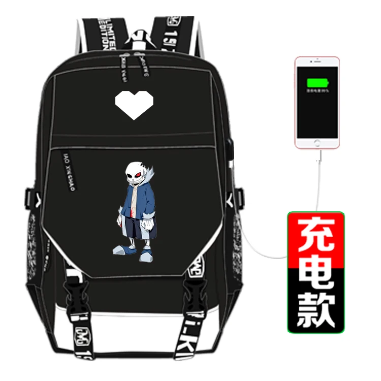 O Undertale Flowey Sans скелет печати рюкзак унисекс путешествия рюкзак USB интерфейс ноутбук Рюкзак Холст Школьные сумки - Цвет: O